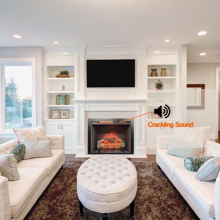 Mondawe 28 Inch Infrared Electric Fireplace Insert, Touch Panel Home Decor Heater, Smokeless Firebox With fixed Trim Kit