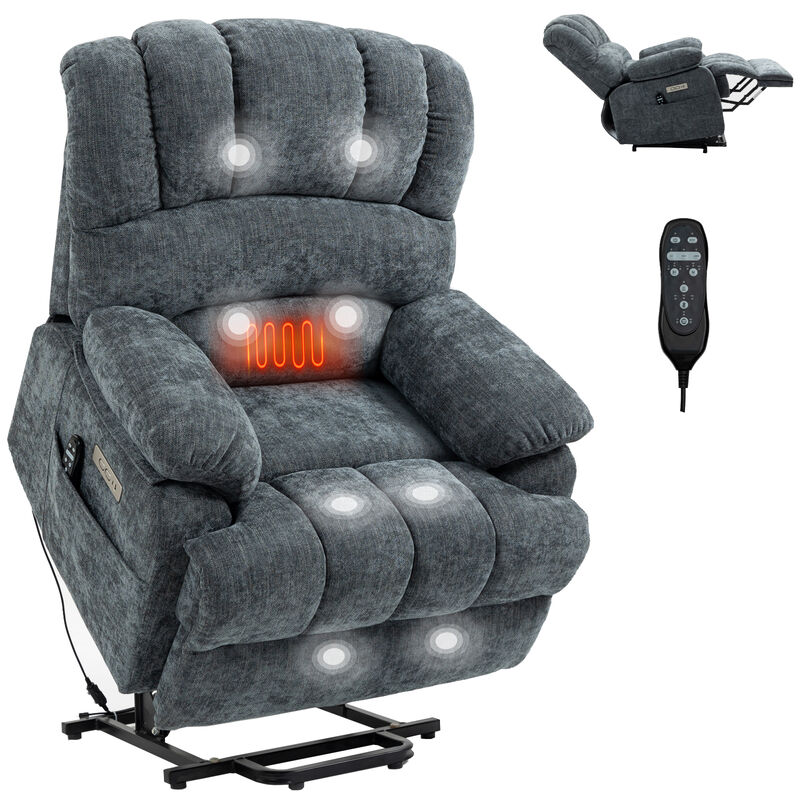Mondawe 23" Seat Width and High Back Large Size Chenille Power Lift Recliner Chair with 8-Point Vibration Massage and Lumbar Heating