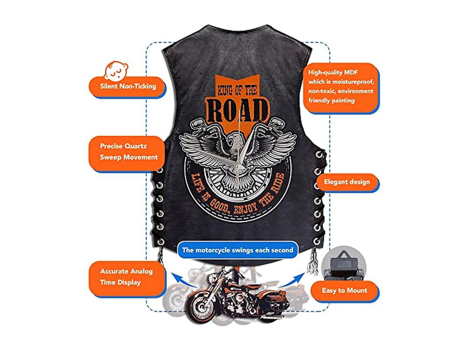 Goodtime Motorcycle Pendulum Swinging Wall Clock Home Decor