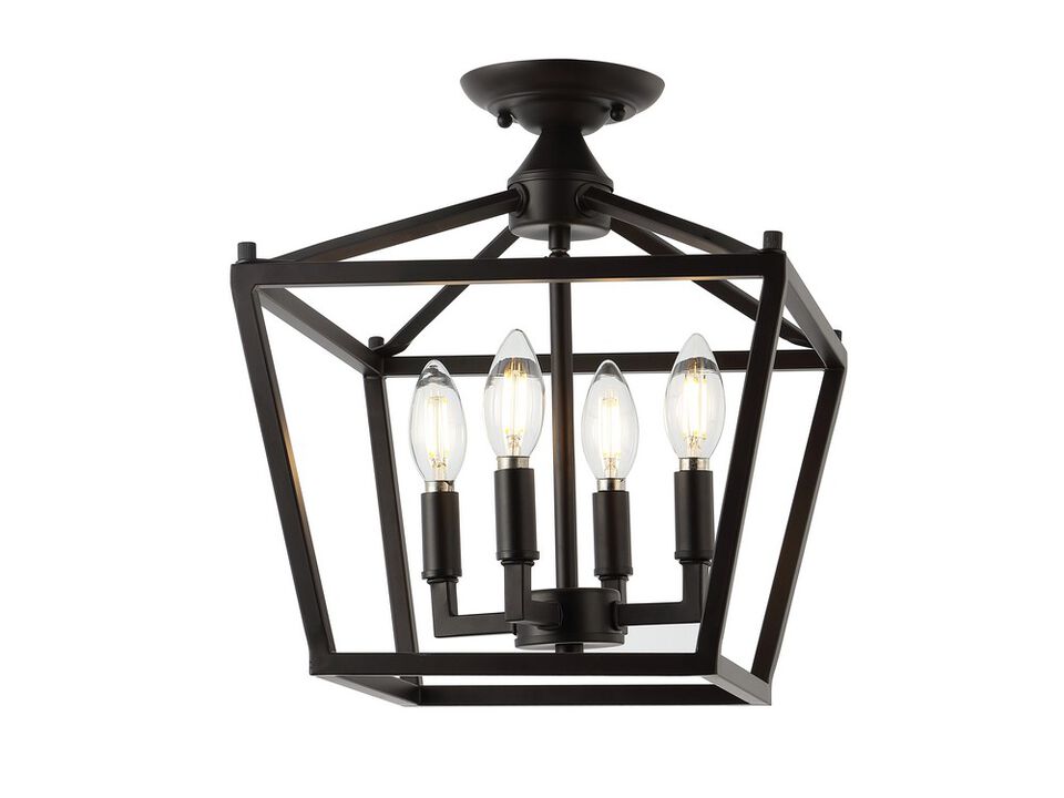 Plains 4-Light Iron Modern Farmhouse Pagoda LED Semi Flush Mount Lantern