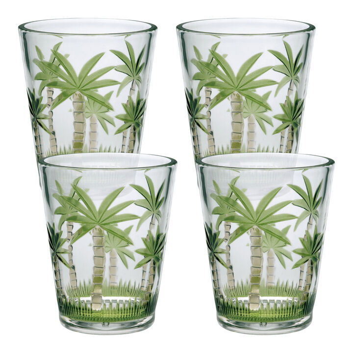 Set of 4 Floral Acrylic Stemless Whiskey Glasses for Spirits, Cocktails, and Drinks