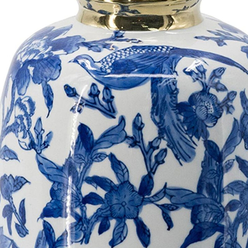 HomeRoots 11" Blue White And Gold Chinoiserie Floral Porcelain Table Vase image number 5