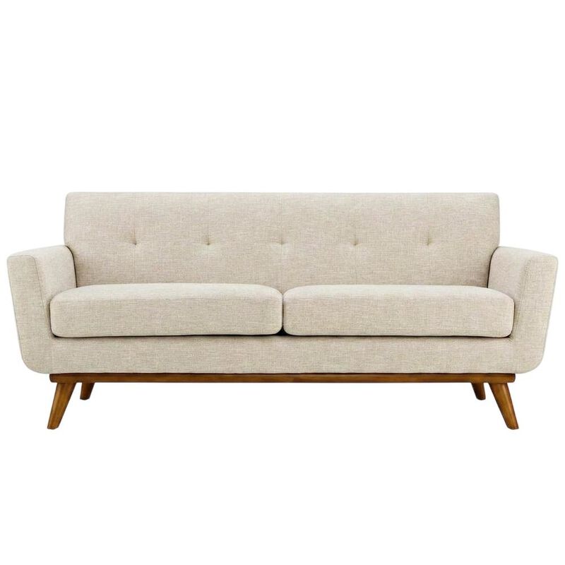 Fabric-Upholstered Small Loveseat Sofa for Bedroom or Small Spaces, Beige image number 0