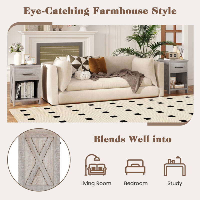 Nightstand with Drawer and Shelf, Modern Bedside Table for Bedroom Storage