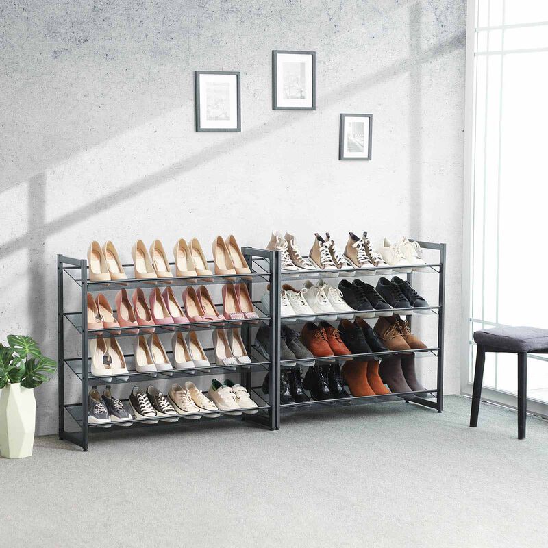 BreeBe Set of 2 Gray Shoe Rack with Adjustable Shelves