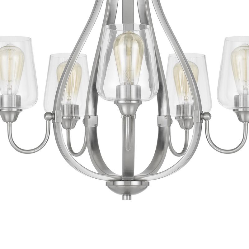 5 Light Chandelier, Teardrop Shape Glass Shades, Brushed Silver 26 Inch image number 6