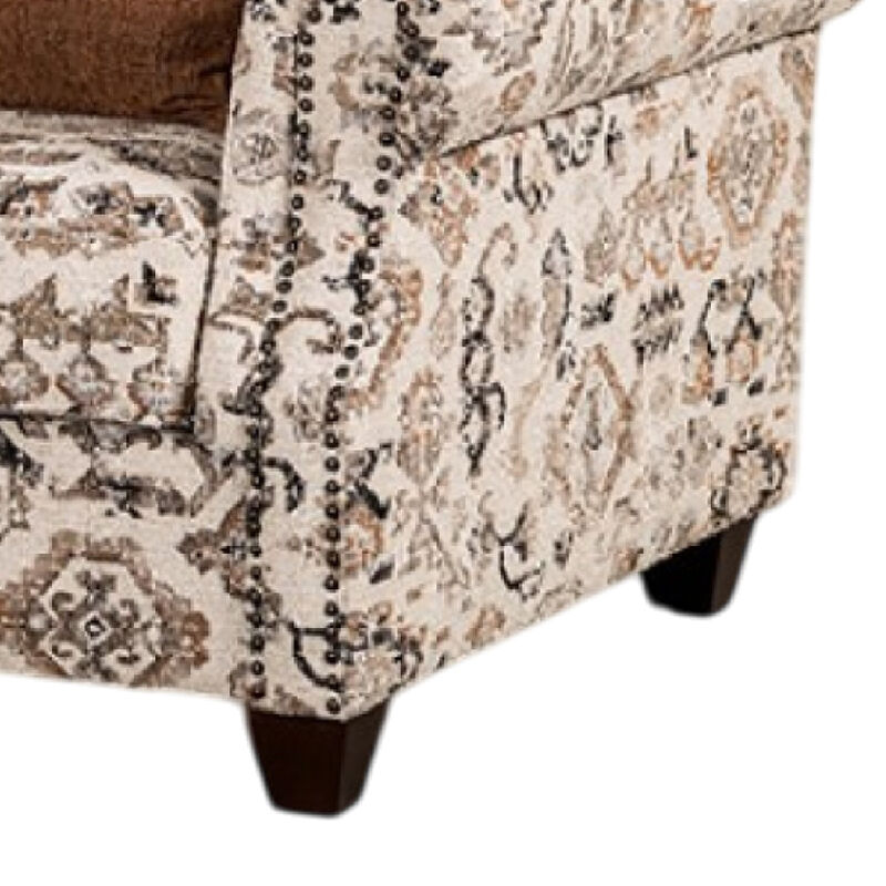 Bonie Accent Club Chair, 1 Brown Throw Pillow, Taupe Polyester Pattern - Benzara