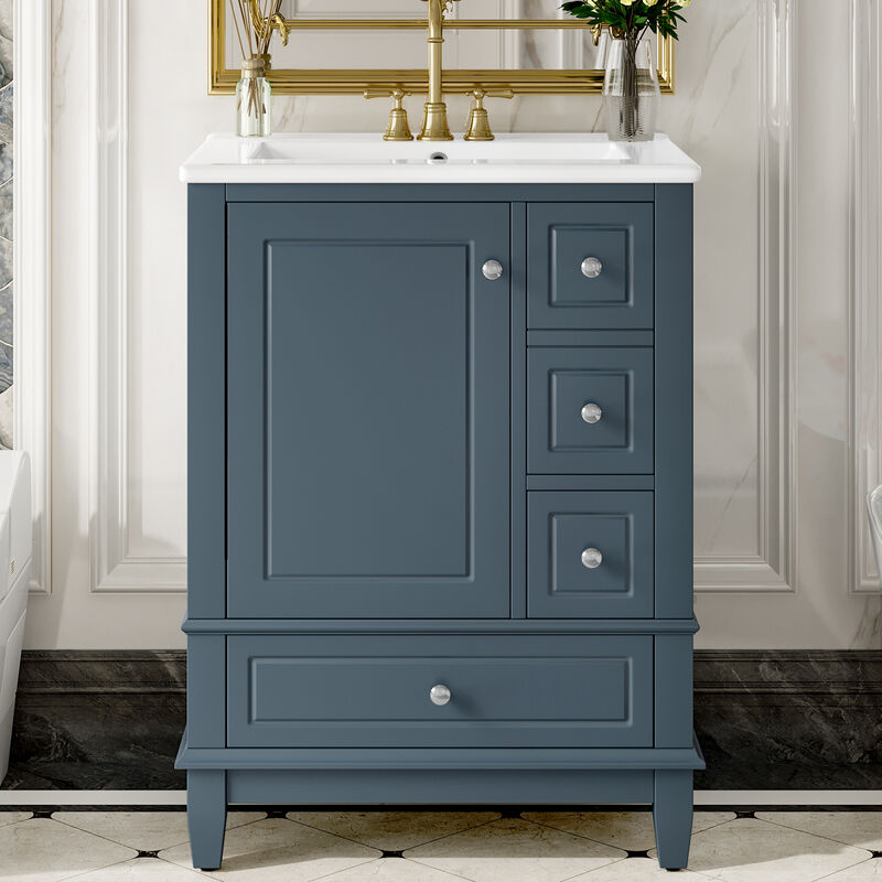 Merax Compact Freestanding Bathroom Vanity with Integrated Ceramic Sink