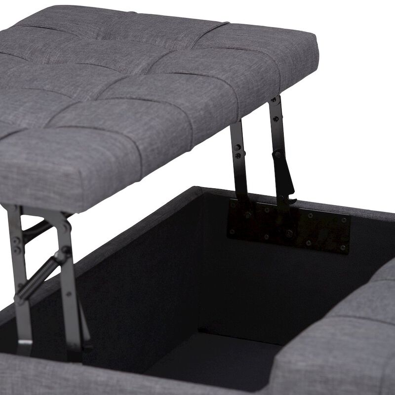 Simpli Home Harrison Coffee Table Storage Ottoman In Slate Grey Linen Look Fabric