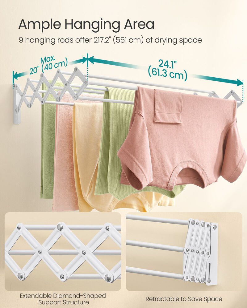 Laundry Drying Rack Wall Mounted – Fold-Out Design for Drying Clothes, Towels or Baby Items