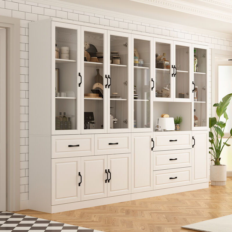 FUFU&GAGA White Contemporary Storage Cabinet with Wine Display – Elegant and Functional Storage Solution, (110.2" L x 15.7" W x 78.7" H),White