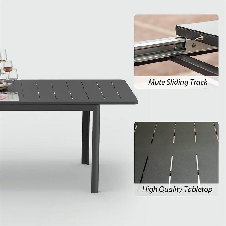 CLIHOME Outdoor Patio Expandable 65"-95" Dining Table,Metal Aluminum 6-8 Person Rectangular Table