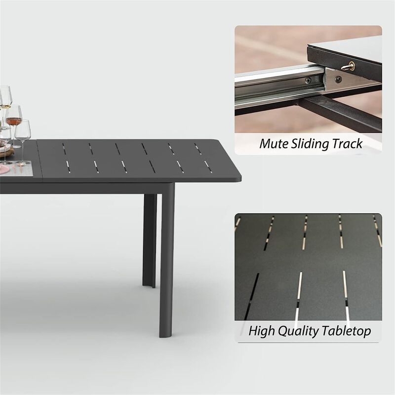 CLIHOME Outdoor Patio Expandable 65"-95" Dining Table,Metal Aluminum 6-8 Person Rectangular Table image number 1