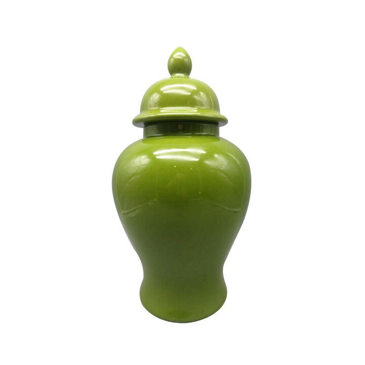 Teli 18 Inch Decorative Temple Ginger Jar, Smooth Ceramic, Glossy Green - Benzara