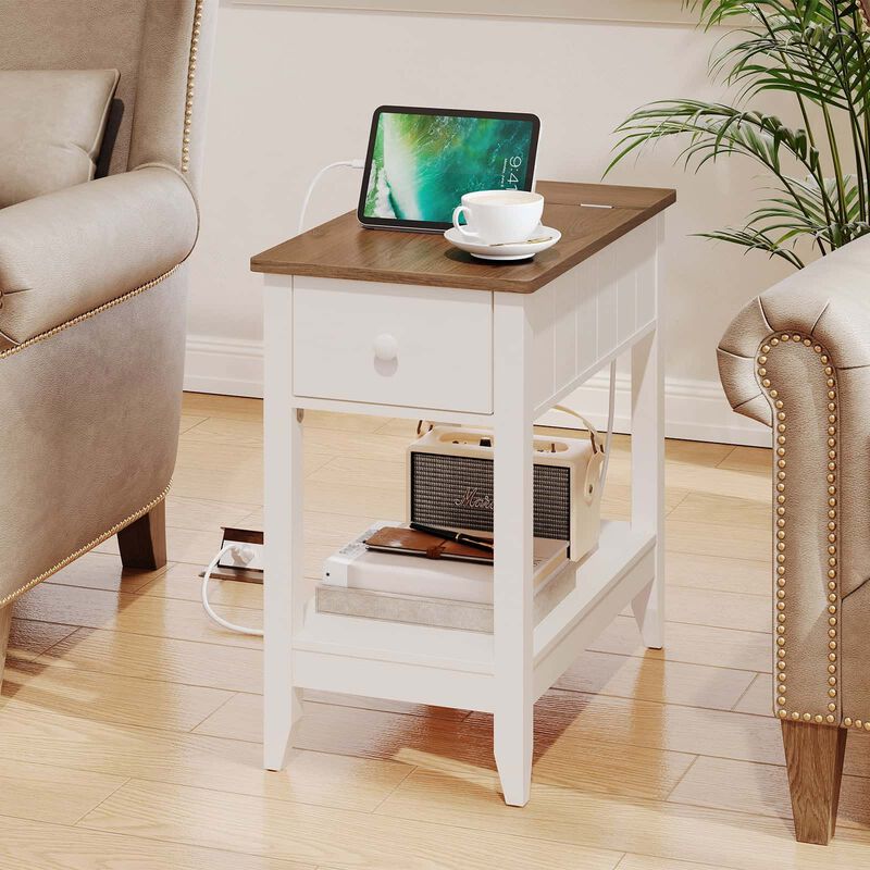 Sofa Side Table with Charging Hub, USB Ports and AC Power Outlets-White image number 1
