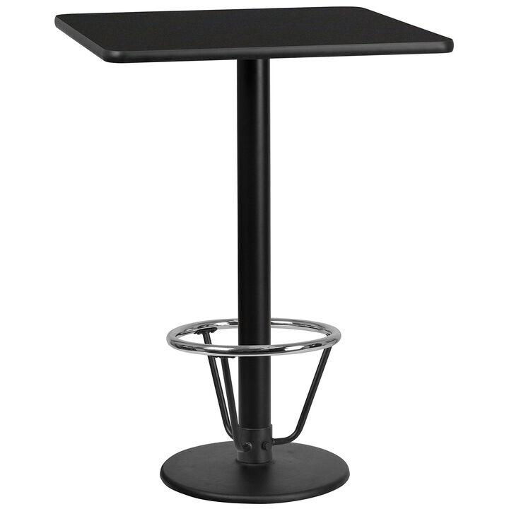 Flash Furniture Stiles 30'' Square Black Laminate Table Top with 18'' Round Bar Height Table Base and Foot Ring