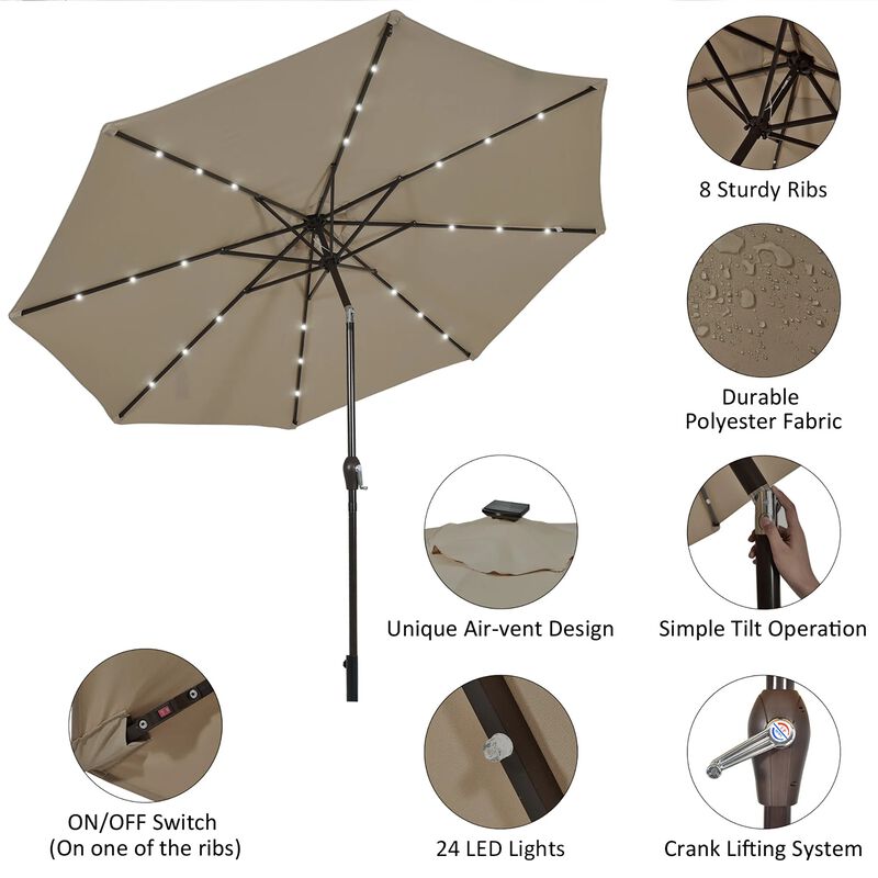 Mondawe 10 Feet Outdoor Patio Umbrella with Bright Solar LED Lights