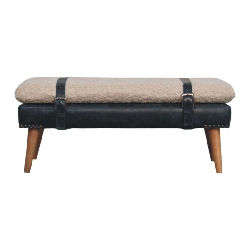 Artisan Furniture Solid Wood Boucle x Black Leather Bench