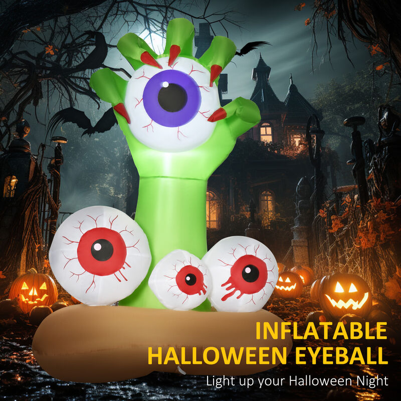 4ft Inflatable Halloween Monster Hand Grasping Bloodshot Eyeballs LED Display