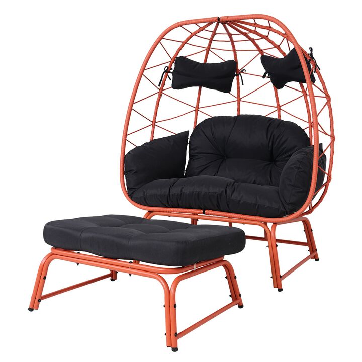 Hivvago Wicker Egg Loveseat with Cushioned Ottoman