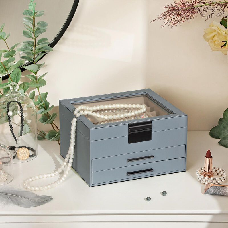 BreeBe Smoky Blue Jewelry Box with Glass Lid