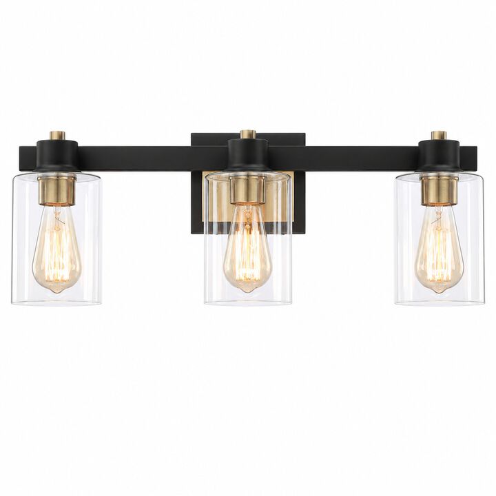 22.5"Black and Gold 3-Light Indoor Wall Sconce with Clear Glass Shades