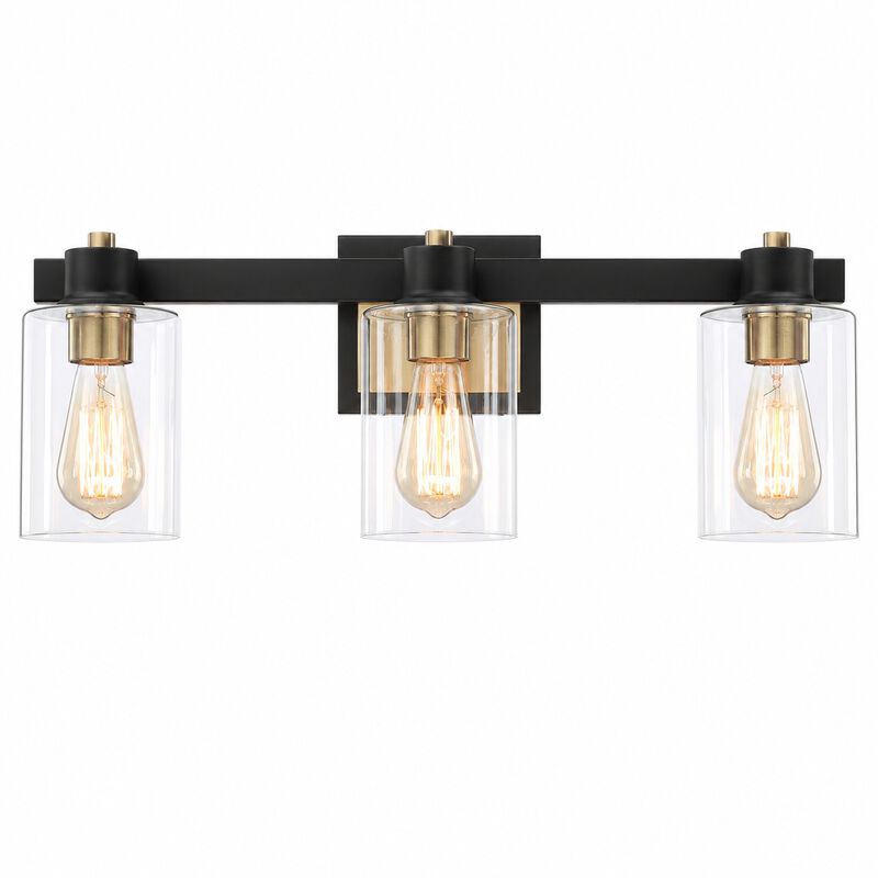 22.5"Black and Gold 3-Light Indoor Wall Sconce with Clear Glass Shades image number 0