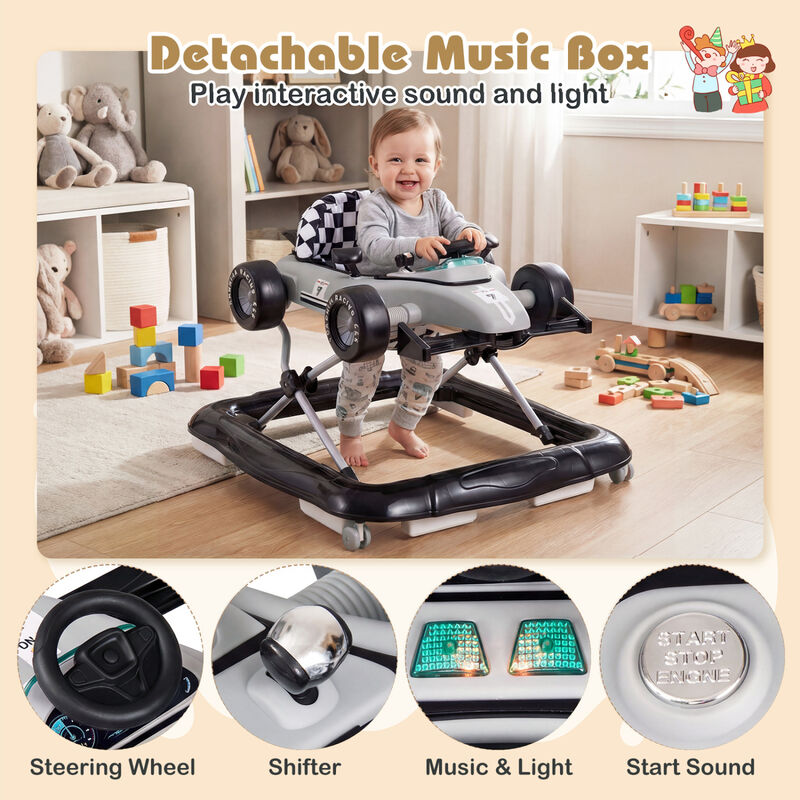 4-in-1 Adjustable Baby Walker with Activity Center and Music Box image number 5