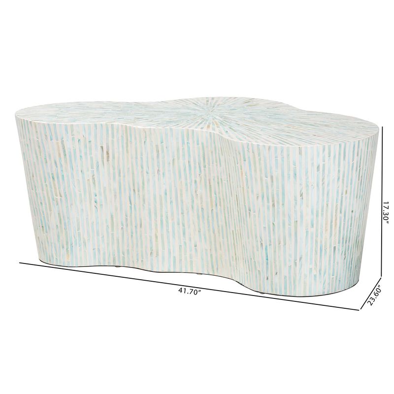 bali & pari Fiorella Capiz Shell Coffee Table - Mother of Pearl Irregular Shape Accent Table with Textured Inlay Surface for Living Room or Lounge Space image number 8