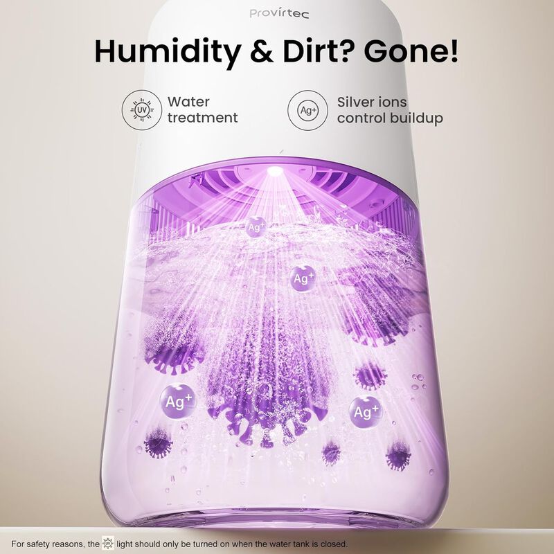 Provirtec MistFree Evaporative Humidifier for Bedroom, 3L No White Dust, Auto Humidity Control, Works with Tap Water, Night Light, Easy Clean Tank image number 3