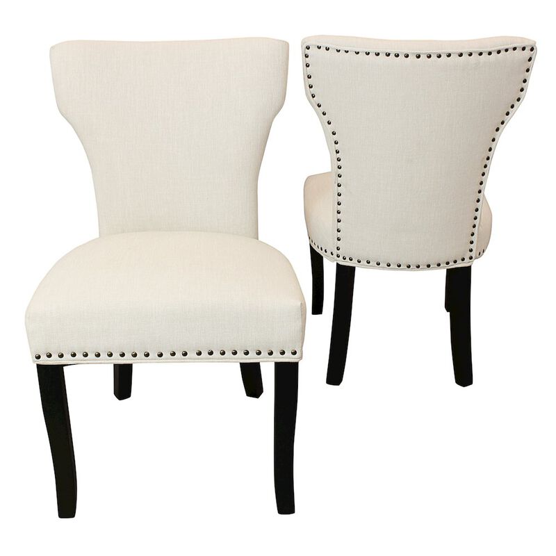 Jill Linen Fabric Side Chair Ivory with Antique Brown - Set of 2