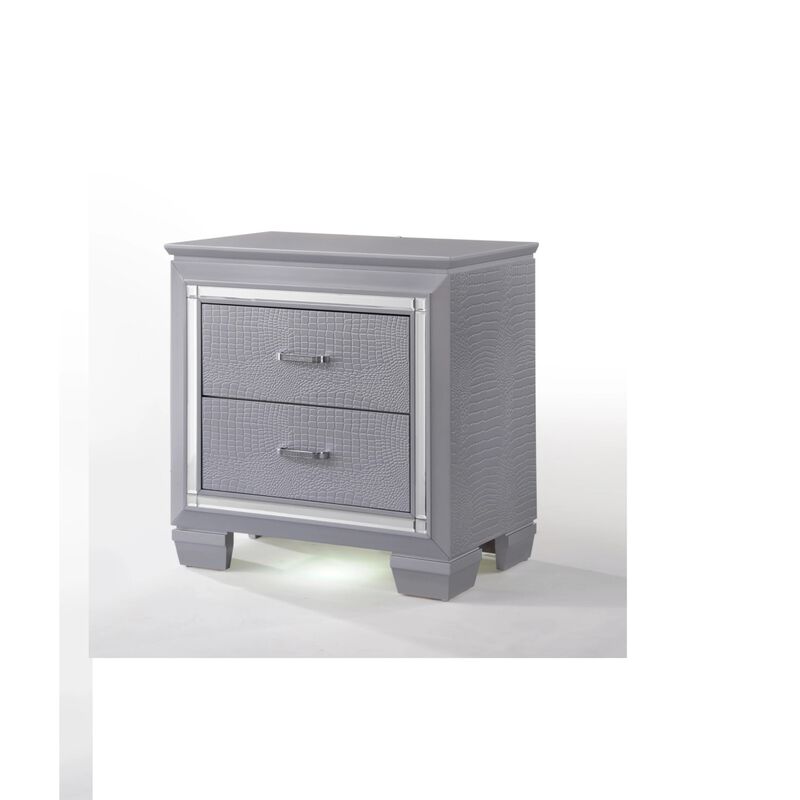 Streamdale Glam Silver Nightstand with Night Light