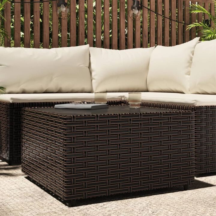 vidaXL Square Patio Coffee Table - Sturdy Powder-Coated Steel Frame with Weather-Resistant PE Rattan and Tempered Glass Top - Perfect for Outdoor Use - Brown