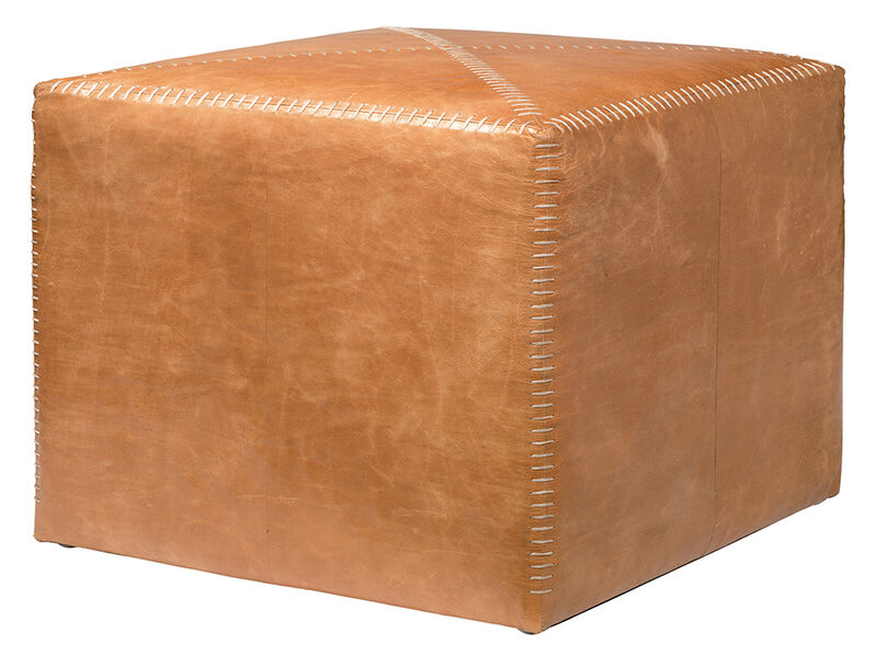 Buff Leather Large Ottoman