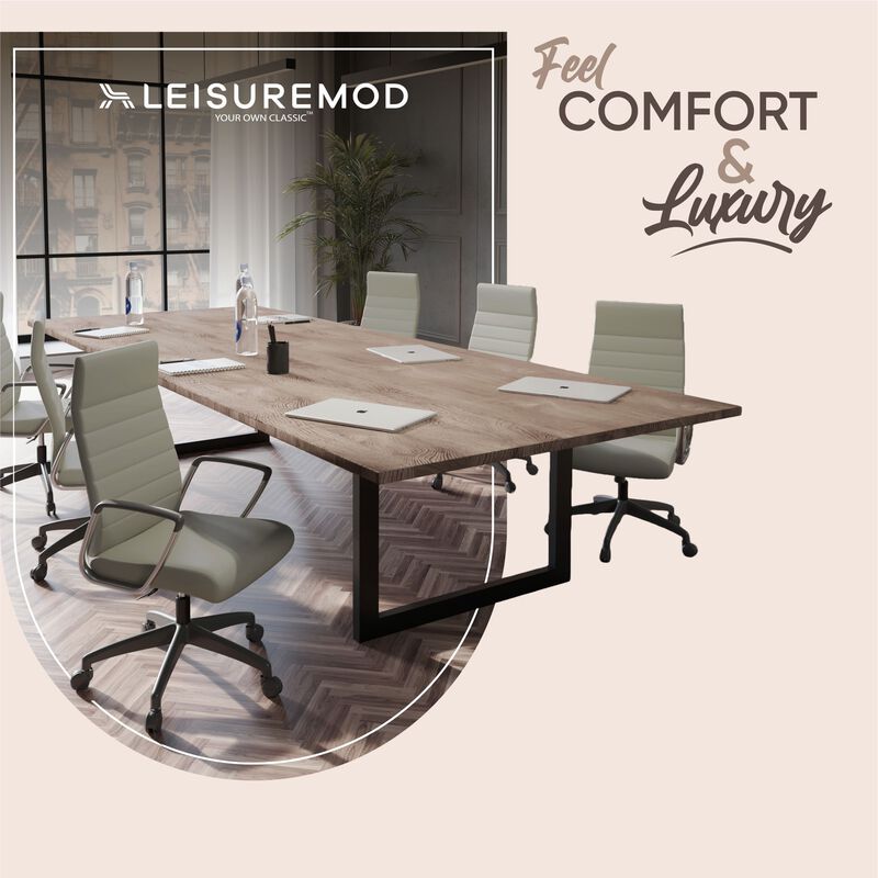 LeisureMod Hilton Modern High Back Leather Conference Office Chair with Adjustable Height & Swivel &ndash; Ergonomic and Stylish Office Seating