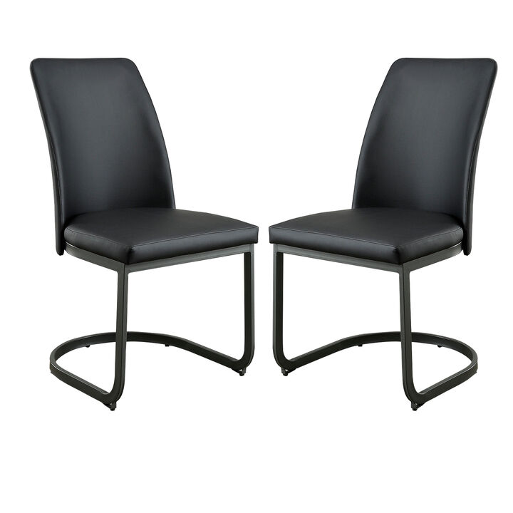 Leatherette Upholstered Side Chair with U Shape Metal Cantilever Base, Pack of Two, Black-Benzara