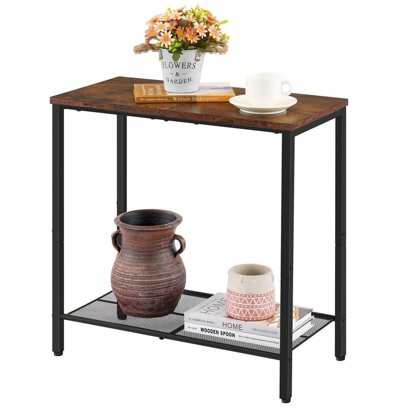 Hoctieon 2 Tier End Table, Sofa Side Table, Narrow Side Table with Storage, Slim Nightstand for Small Spaces, Metal Frame, for L