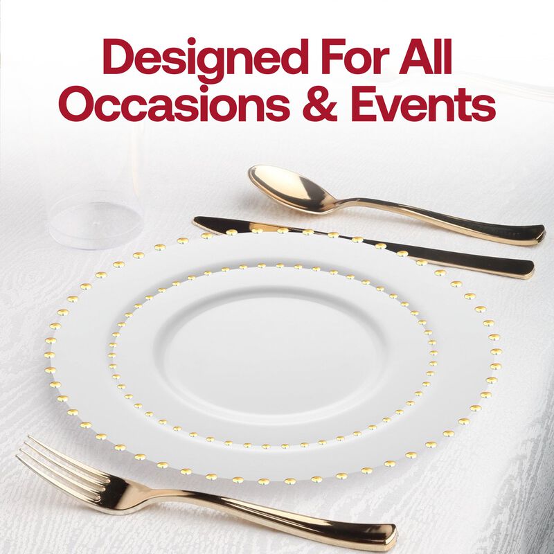 White with Gold Pearl String Round Plastic Wedding Value Set (120 Sets) image number 6