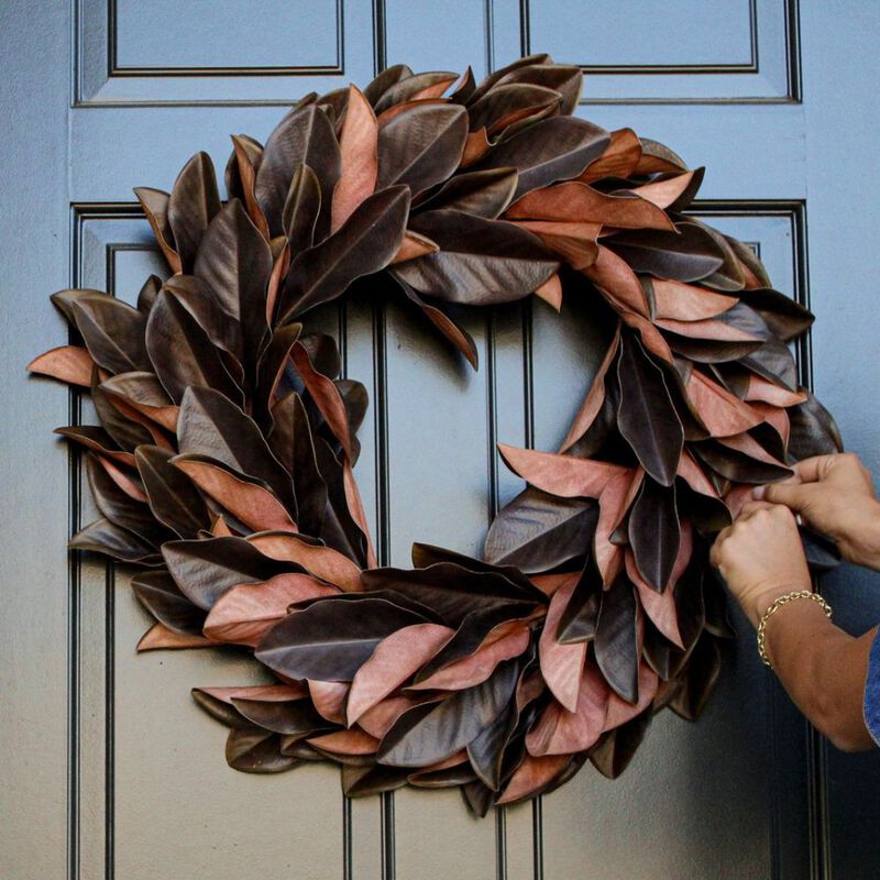 30" Faux Brown Magnolia Leaf Wreath image number 2