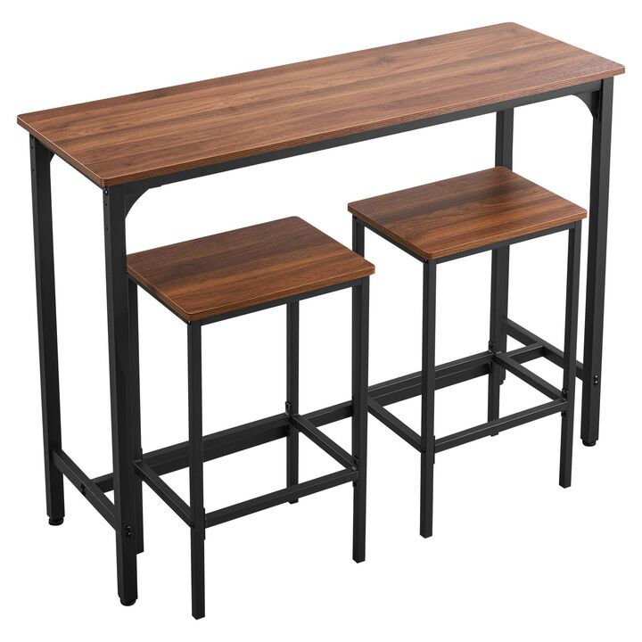 3PC 47" Bar Table Set with 2 Stools Rustic Brown & Black