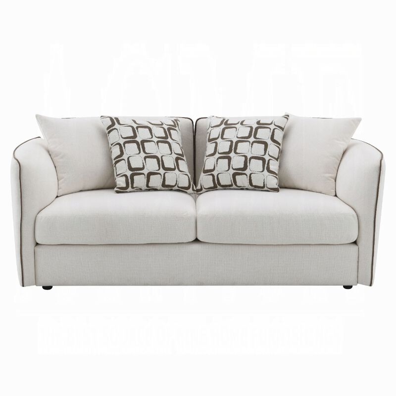 Yoda Loveseat with 4 Pillows, Foam Beige Chenille, Brown Trim, 73 Inch image number 2