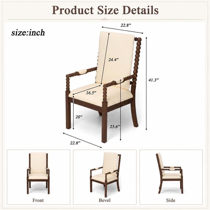 GOODSILO Set of 2 Solid Rubber Wood Upholstered Dining Chairs, Ergonomic Comfortable Seating for Dining Room Kitchen Restaurant and Cafe image number 1