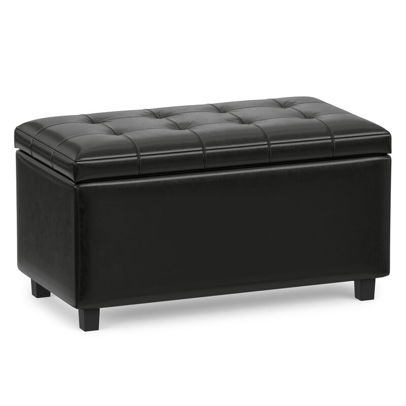 Cosmopolitan 34 inch Wide Transitional Rectangle Storage Ottoman in Midnight Black Vegan Faux Leather, Assembled image number 0