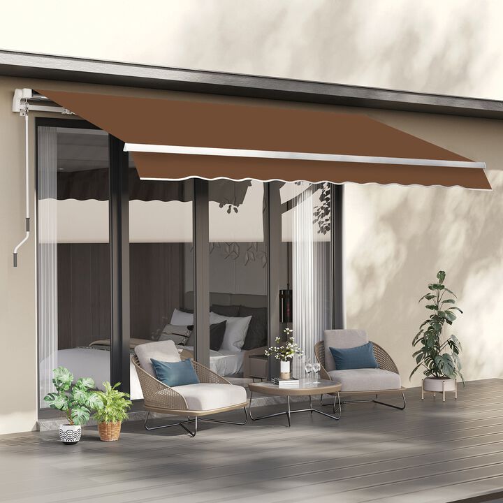 10' x 8' Manual Retractable Awning Sun Shade Shelter for Patio Deck Yard with UV Protection and Easy Crank Opening, Coffee