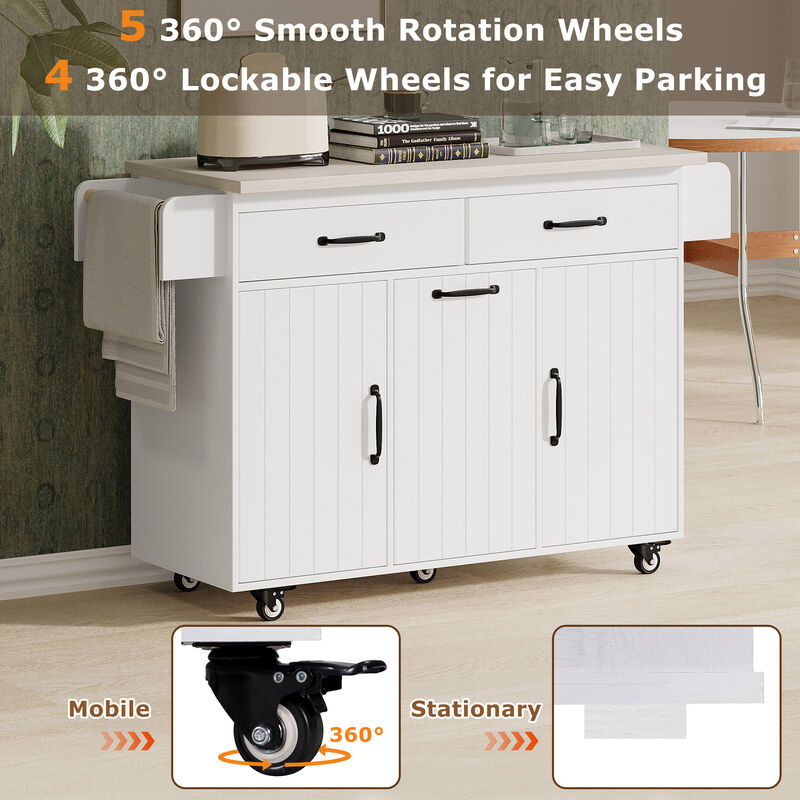 Merax Rolling Kitchen Island with Tilt-Out Trash Cabinet, Drop Leaf, 2 Drawers, 2 Cabinets image number 5