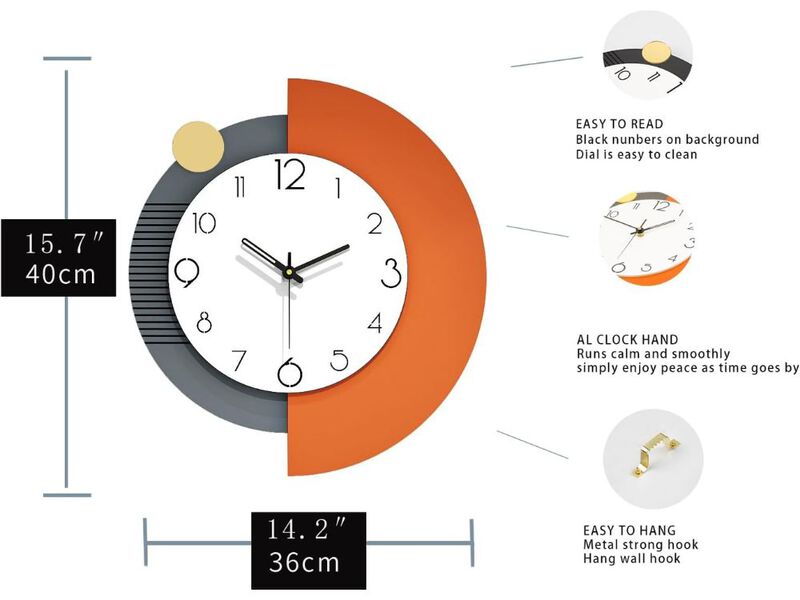 Modern Wall Clock Black Wood Silent Non Ticking Battery Operated image number 2
