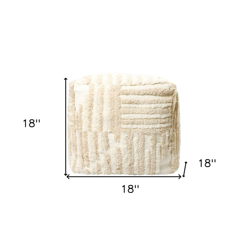 Hivvago 18 Inch Beige Cotton Cube Striped Pouf Ottoman