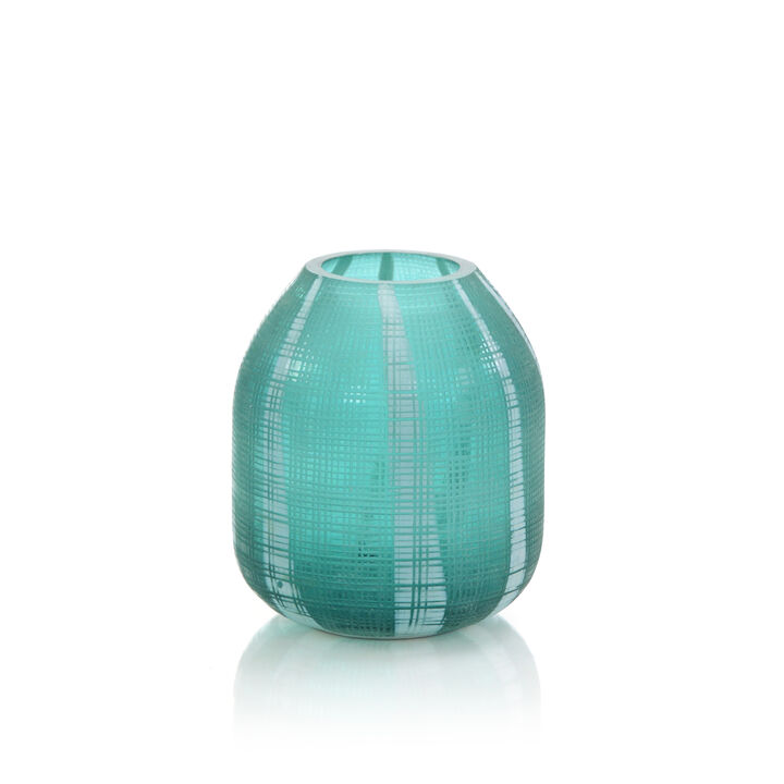 Aqua Green Etched Glass Vase III