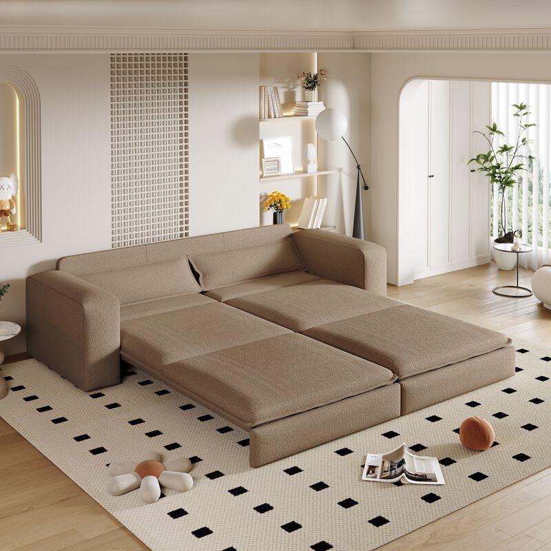 Whisen 93" King Size Sleeper Sofa, 3-Seat Teddy Fabric Convertible Couch with 2 Lumbar Pillows image number 8