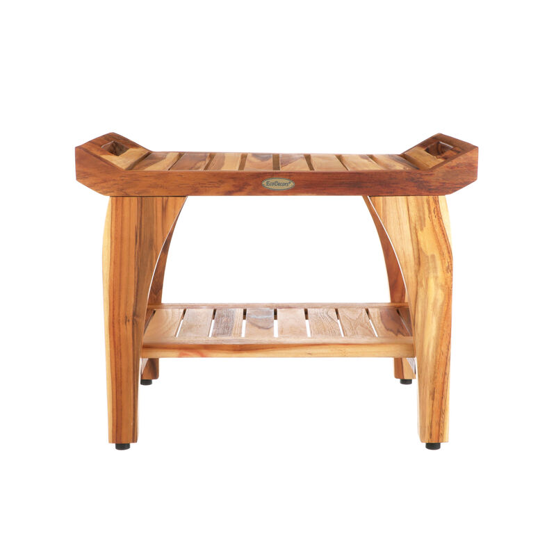 EcoDecors 24 Inch Tranquility Natural Color Waterproof Teak Wood Shower Bench